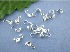 50 pcs Crimp Knot Covers with Loop Silverplated Clamshell Calottes