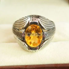 Citrine Oval Cut Gemstone With 925 Sterling Silver Ring For Men's #A937