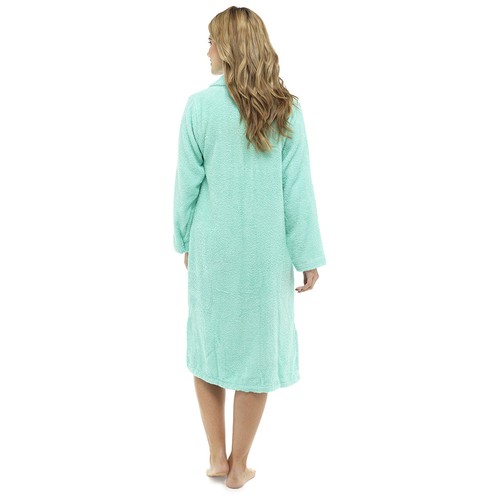 Womens Terry Towelling Zip / Button Through Dressing Gown Bath Robe Wrap 8 - 22 - Picture 9 of 20