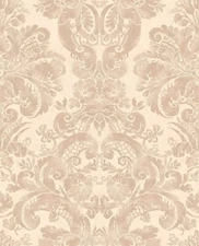Tapestry Look Damask Wallpaper - Gold, Dusty Rose - Wallquest - TS70601