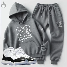 Men's Grey Hoodie Joggers Sweatsuit Top Bottom Matches Air Jordan 11 Concord