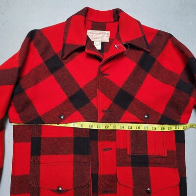 Vtg CC FILSON DOUBLE MACKINAW Coat Red Plaid Wool Jacket Sz 38