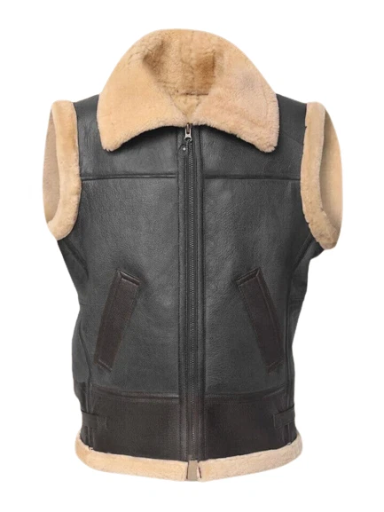 Men's Real shearling Stylish Vest Genuine Sheepskin Leather Sleeveless Waistcoat