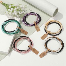 3Pcs/set Natural Stone Bracelets 4mm Round Beads Bracelet Set For Women Men Gift
