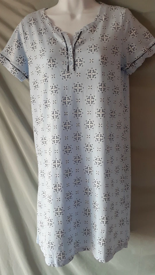 Charter Club Blue White Nightgown Knee Cap Sleeve X-Small 38" BUST - Image 2 of 4