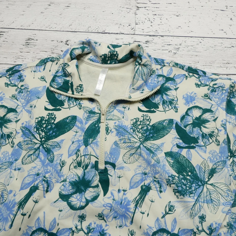 Fabletics Chándal para Mujer S/L Azul Verde Floral Mezcla de algodón Terry Knit Crop Foto 4 de 4