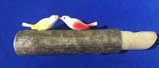 Vintage Hand Carved Wood Wooden Branch Whistle with Plastic Birds Bird On It