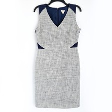 J Crew Eyelet-Lace Metallic Tweed Sheath Dress 8 Navy/White Sleeveless