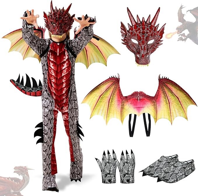 Disfraz De Carnaval Halloween Dragón Con Máscara Para Niño Talla L Realista