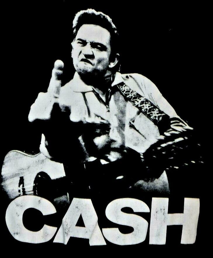 JOHNNY CASH Flipping Bird Middle Finger size L Large Black T-Shirt Official 2009