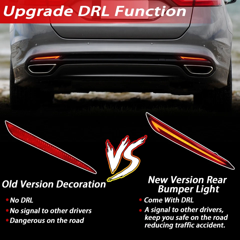 Luces de freno reflectoras de parachoques trasero LED con giro rojo para Ford Fusion Mondeo 2013-18 Foto 2 de 4