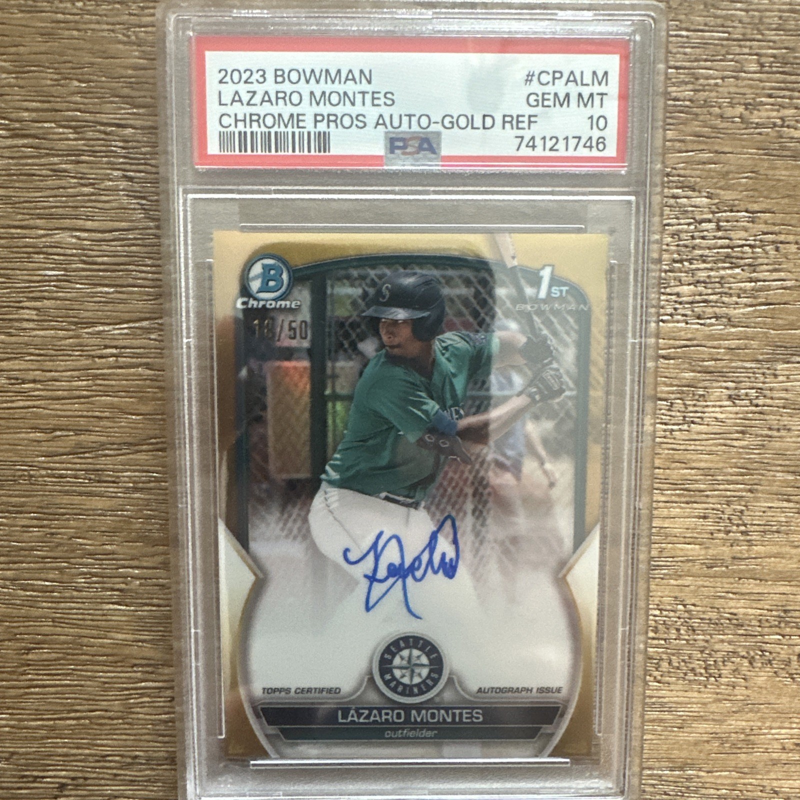 2023 Bowman 1st Chrome Lazaro Montes Gold Refractor RC Auto #D /50 PSA 10