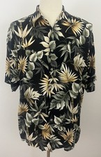 Vintage Pierre Cardin Men's XL Hawaiian Shirt Tropical Leaf Black 100 Rayon