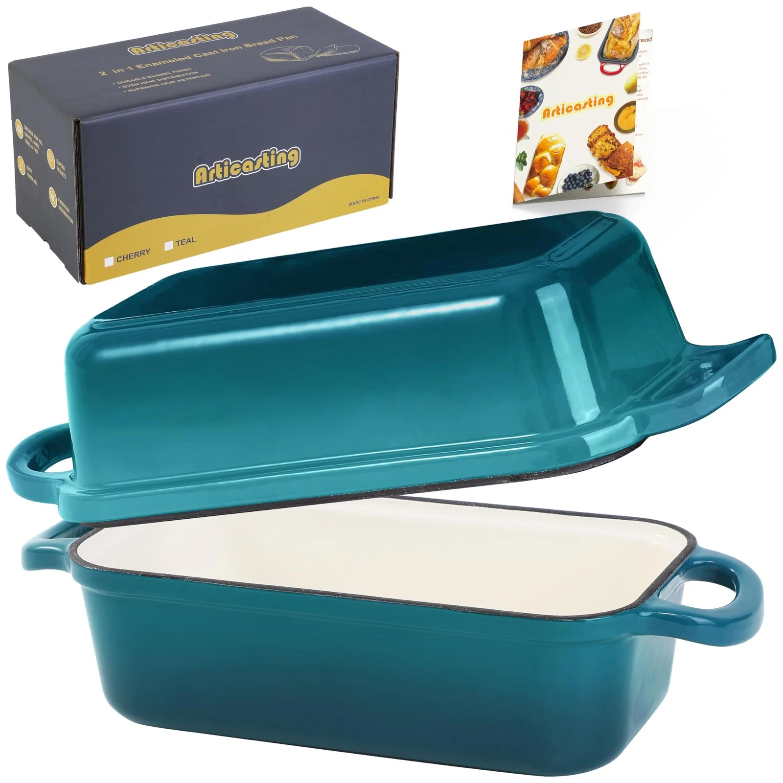 Cast Iron Loaf Pan With Lid, Enameled Bread Loaf Pan For Homemade Bread Sourd...