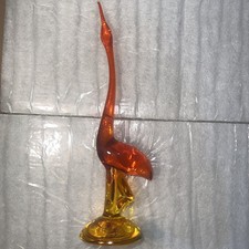 Vintage Viking Glass Persimmon Orange Egret / Heron Stylized Bird Figurine 11  