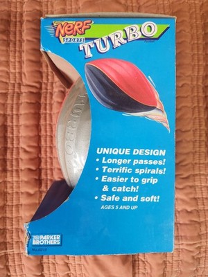 Nerf Turbo Football Vintage 1991 Parker Brothers Silver & Red Rare