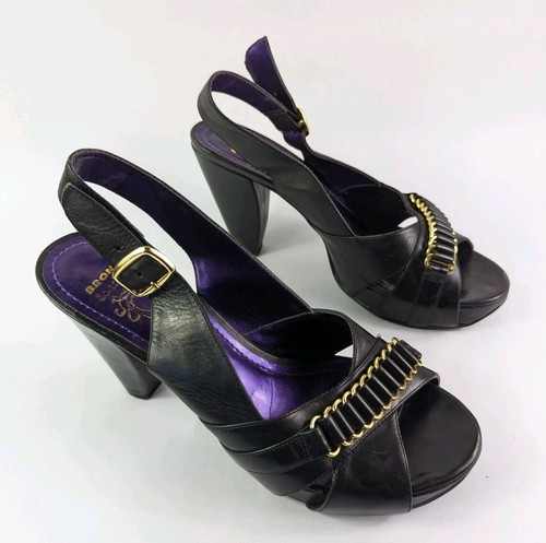 Bronx schwarze Leder High Heel Slingback Schuhe UK 7 EU 40 - Bild 3 von 7