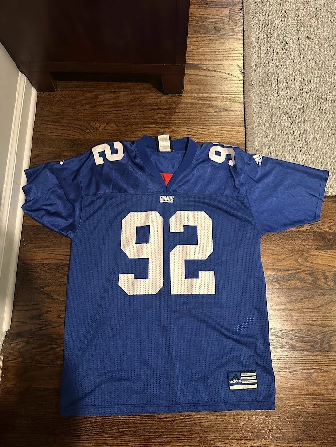 Camiseta Michael Strahan Giants Azul Grande Adidas Usada Foto 2 de 4