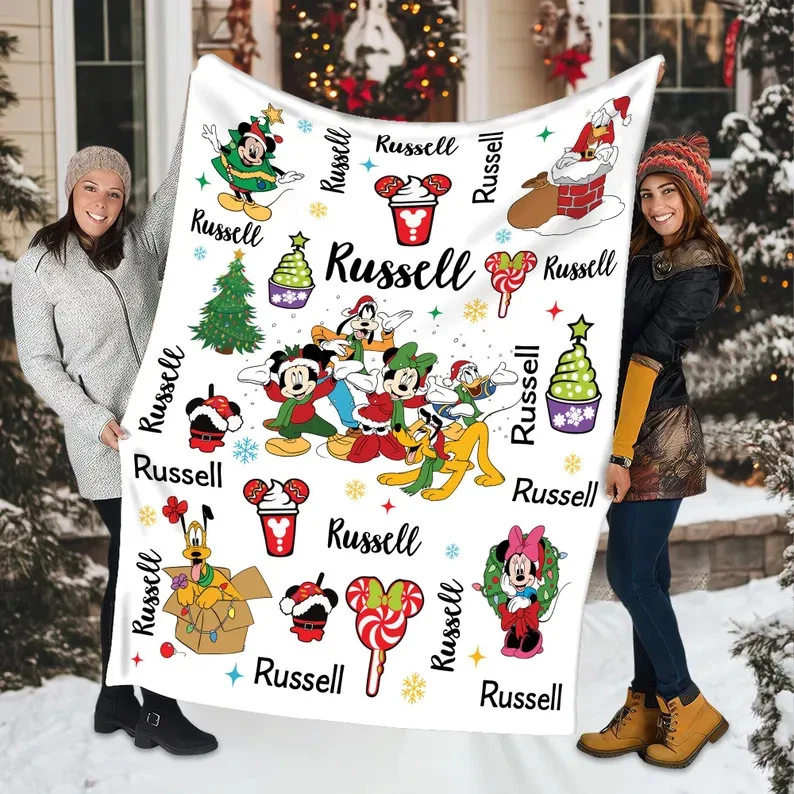 Personalized Disney Christmas Blanket, Mickey Mouse Fleece Blanket
