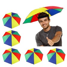5 Pack Umbrella Hat with Elastic Band, Rainbow Waterproof Fishing Umbrella Ha...