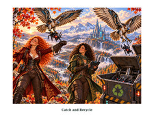 Falcons vs Drones Sci-Fi Pin-Up Poster, 16x20 | Catch and Recycle | Sci-Fi Women