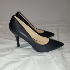 Nine West Fifth 9x9 Leather High Heel Pointed Toe Pumps Matte Black 9 Classic