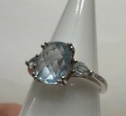 Elegant Aquamarine Oval STS Solitaire Accent Women Ring Size 6.75 — photo 1
