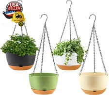 4 Pack Hanging Planter for Plants Indoor,8 Inch Plant Pot Outdoor Plastic Hangin