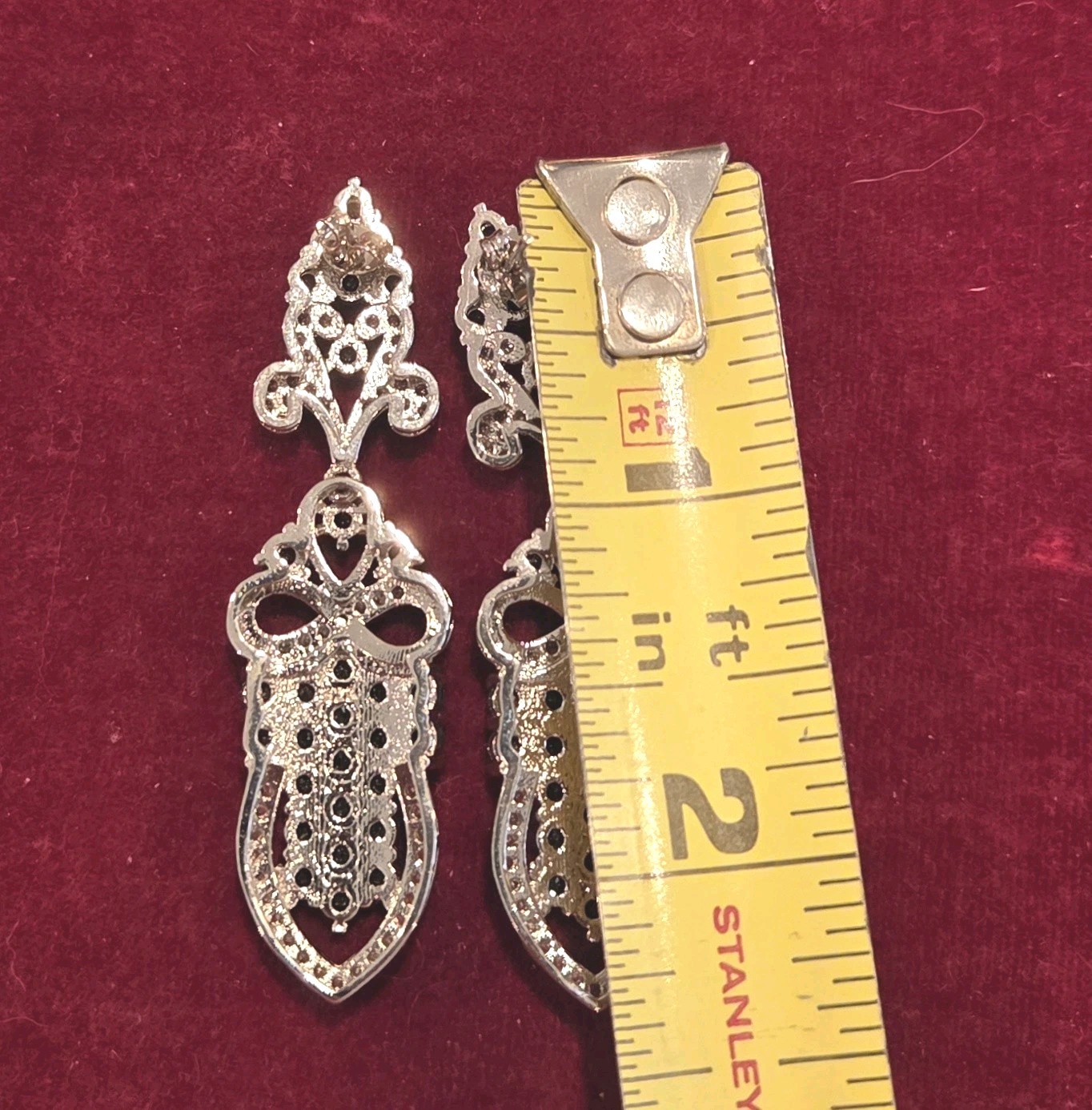 STATEMENT Pageant 2.5" Dangle Pierced Earrings Si… - image 4