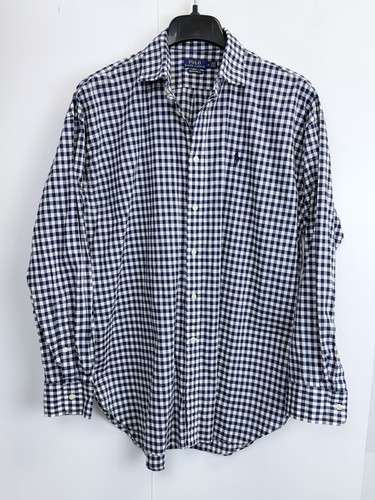 Polo Ralph Lauren Women’s Sz 14 Gingham Boyfriend Fit Button Up Shirt Navy White