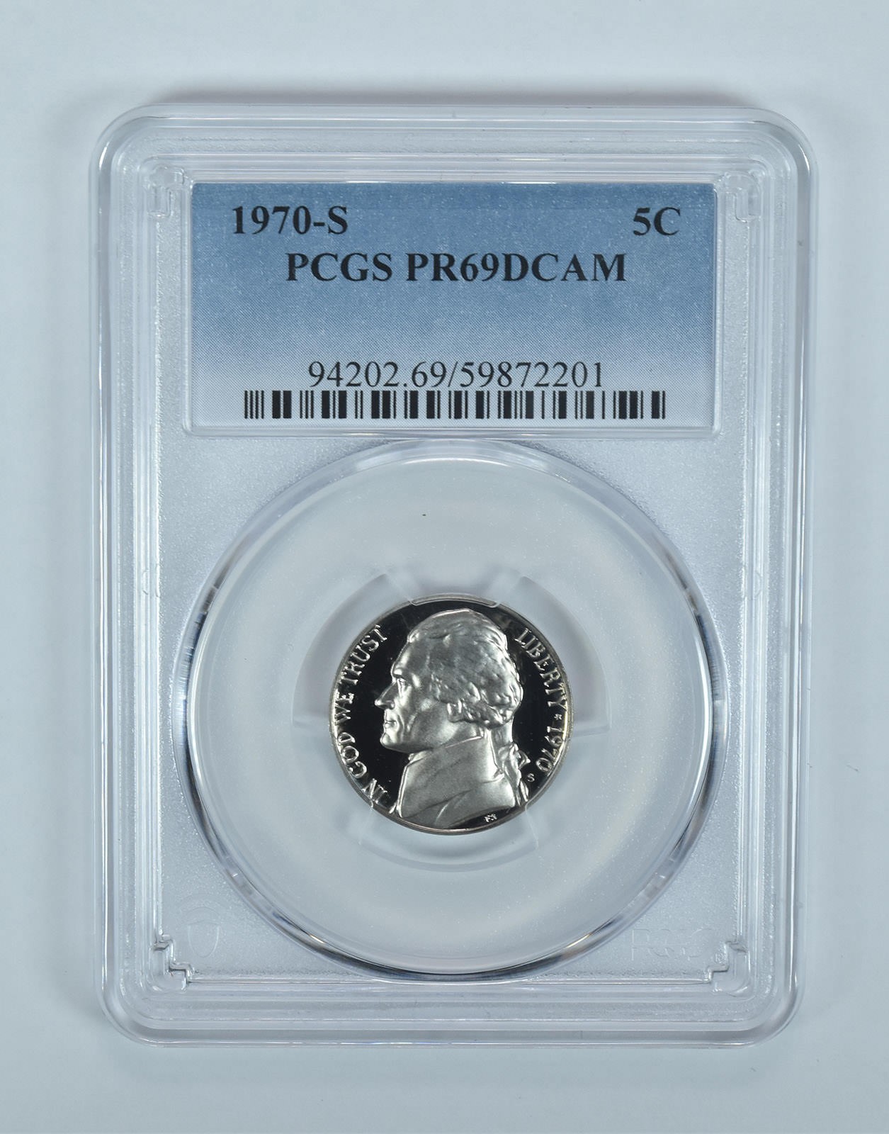 1970-S Jefferson Nickel PR69 DCAM PCGS Blue Label