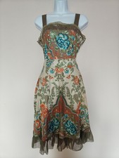 Mauritius Olive Green Floral Paisley Bohemian Lace Trim Midi Formal Dress