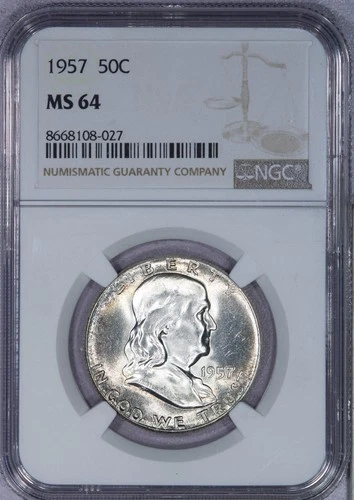 1957 Franklin Half Dollar 50c NGC MS64 Beautifully Toned!