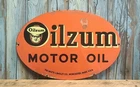 Large Vintage OILZUM MOTOR OIL White & Bagley Company Porcelain Metal Sign