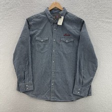 Levis Shirt Mens M Blue Denim Western Pearl Snap Hickory Stripe Cowboy Ranch