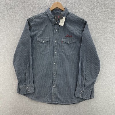 Levis Shirt Mens 2XL Blue Denim Western Pearl Snap Hickory Stripe Cowboy Ranch