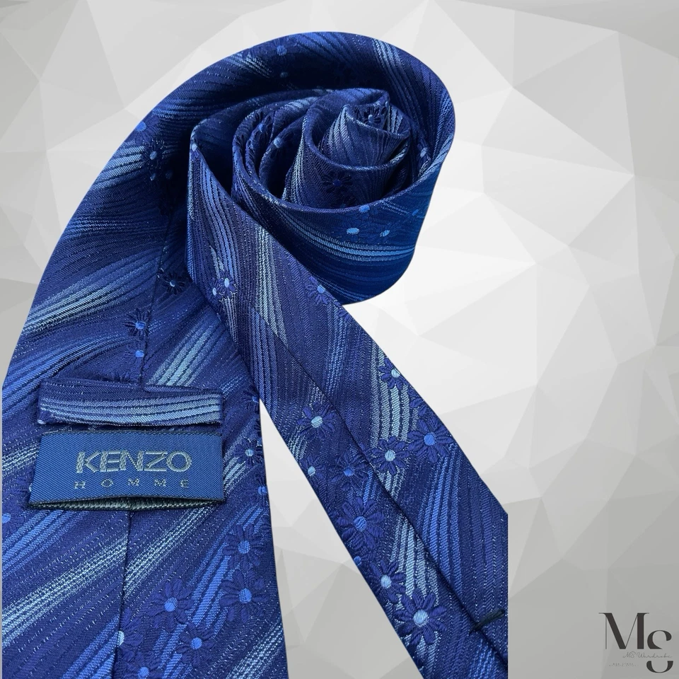 KENZO PARIS Blue Floral Silk Tie Made In Italy 57”-3.5" EX COND - Image 4 of 4