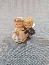 Vintage 1950s Lefton Porcelain Bell Bride Groom Cake Topper Wedding Decor  READ