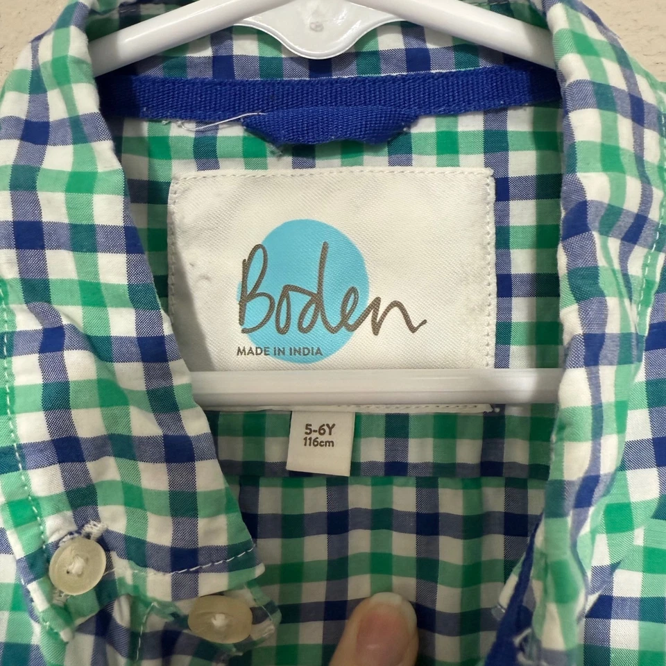 Mini Boden niños 5/6 años verde azul a cuadros con botones Foto 3 de 4