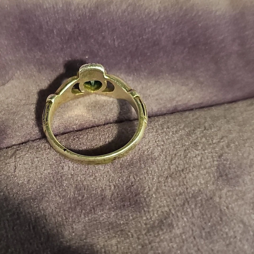 Sterling Silver 925 Cladagh Ring Green Heart Stone Size 5 Irish Love Symbol - Image 2 of 3