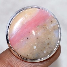 Round Peruvian Pink Opal 925 Silver Plated Ring US 8.5 Luxury Inspired Design JW