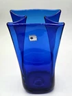 Vintage Blenko Cobalt Blue 9" Paper Bag Glass Vase Hand-Crafted
