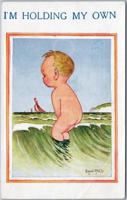 Vintage Postkarte Baby Wave Art Donald McGill Comics
