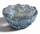 Vintage Blue Carnival Glass Bowl Iridescent Ruffled Edge Pressed Glass Dish 7”
