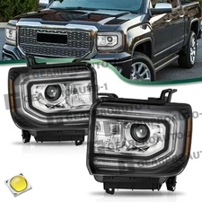For 2016-2018 GMC Sierra 1500 HID/Xenon Type LED DRL Projector Headlights Lamps
