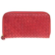 BOTTEGA VENETA Logo Intrecciato Zip Around Long Wallet Leather Red Italy 02CA741