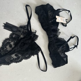 Victoria's Secret Designer Swarovski Crystal Black 36B Bra & L Thong Set