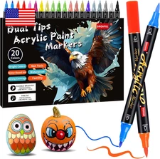 Acrylic Paint Pens Markers, 20 Colors Dual Tips Waterproof Paint Markers for Roc