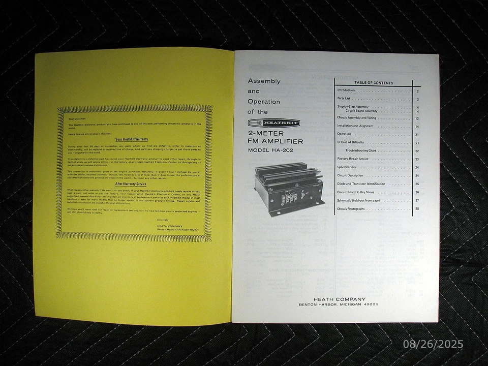 Genuine Heathkit Model HA-202 2-Meter FM Amplifier Manual - Never Used - Image 2 of 4