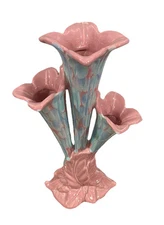 VINTAGE ROYAL HAEGER PINK/BLUE POTTERY 16.5" TRIPLE LILY VASE/EPERGNE